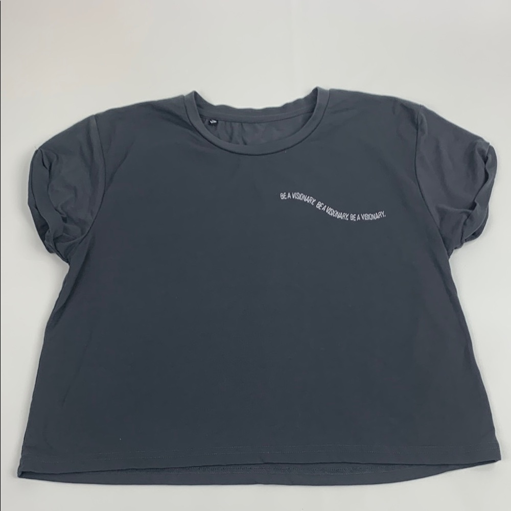 GYMSHARK dark Gray Graphic crop T-Shirt Size Medium Be a Visionary logo Rolled